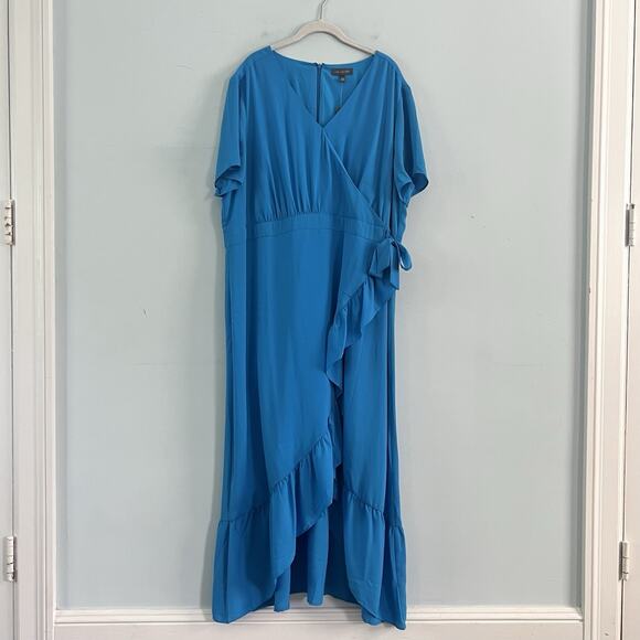 NWT The Limited Short Sleeve Surplice Ruffle Blue Midi Dress - Picture 1 of 5